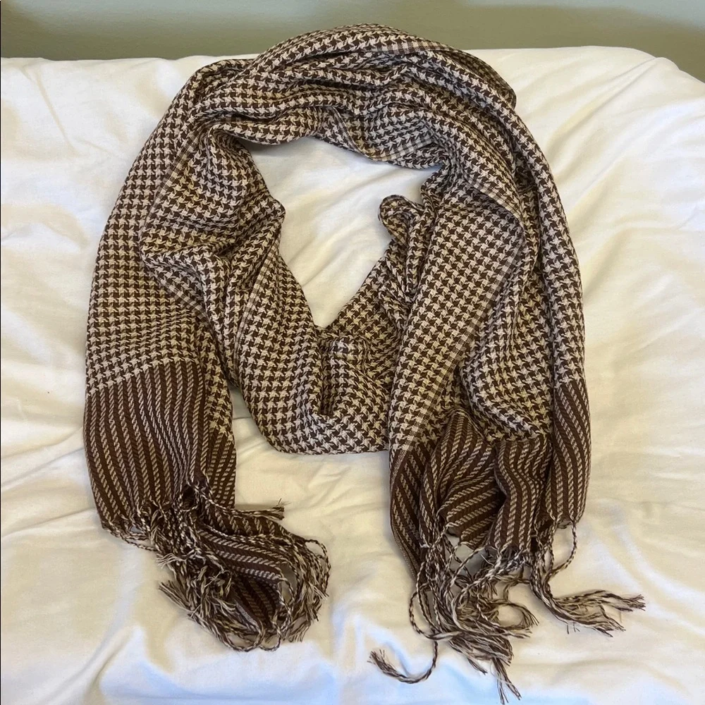 Pashmina Brown and Cream Houndstooth Scarf